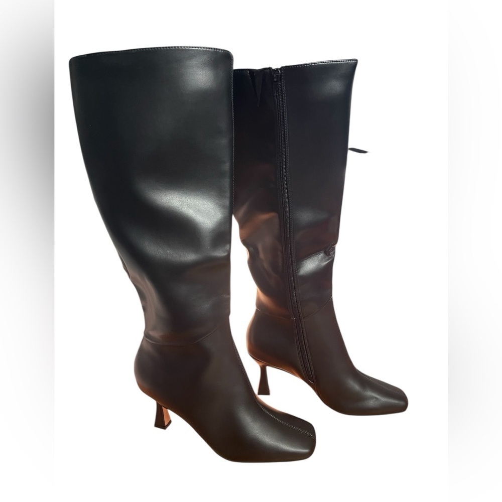 Athlefit Black Mid Calf Kitten Heel Boots Women Size 11 Square Toe NWT